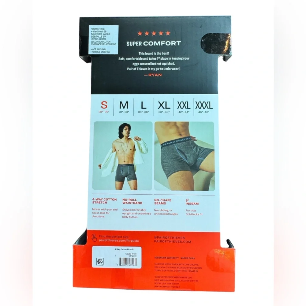 Pair of‎ Thieves Men's 4-Way Cotton Stretch Underwear - Blue and Gray Sz S NWB